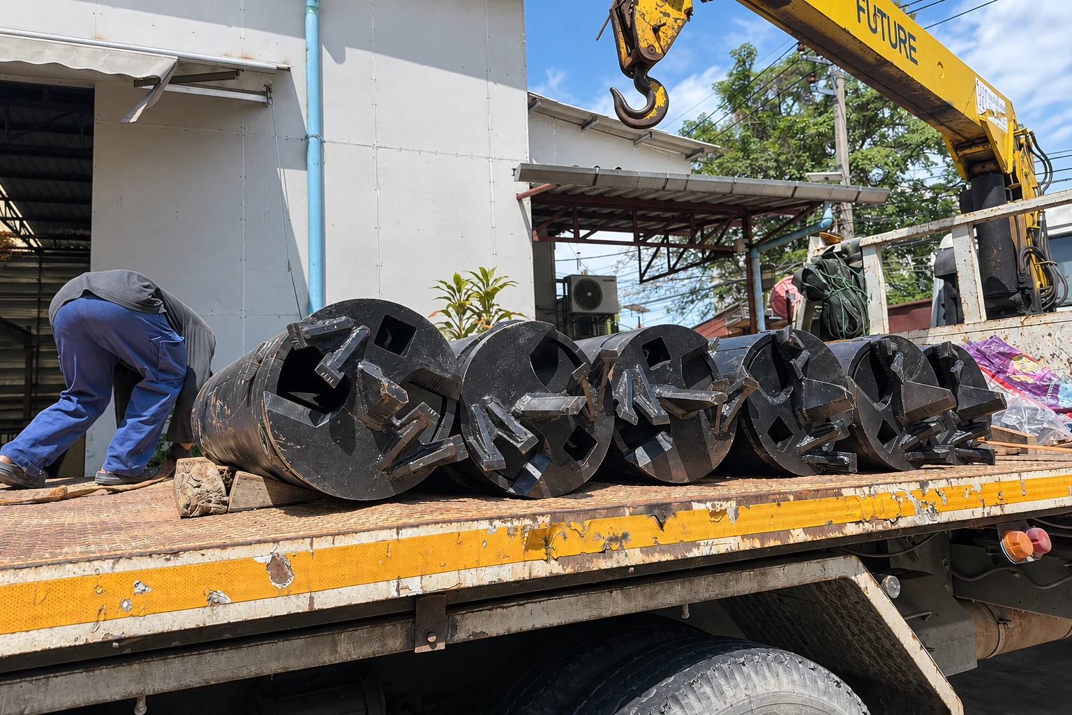 Drilling Bucket หกชุดจัดวางบนรถสำหรับรับสินค้า